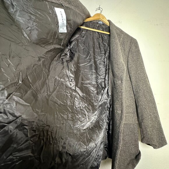 VTG Cricketeer Wool Blazer Sport Coat Jacket Men 46 Herringbone Brown 90s Prep - Picture 3 of 16